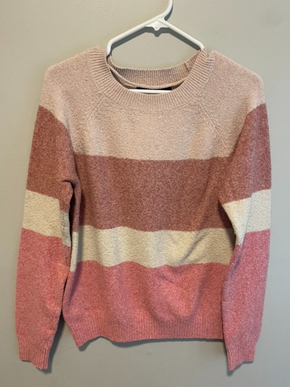 Vero Moda Pink Colorblock Knit Sweater Women's Medium Soft Crewneck Pullover